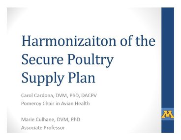 Harmonization of the Secure Poultry Supply Plan